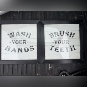Black and White Wall Decor Set - Wash Your Hands & Brush Your Teeth